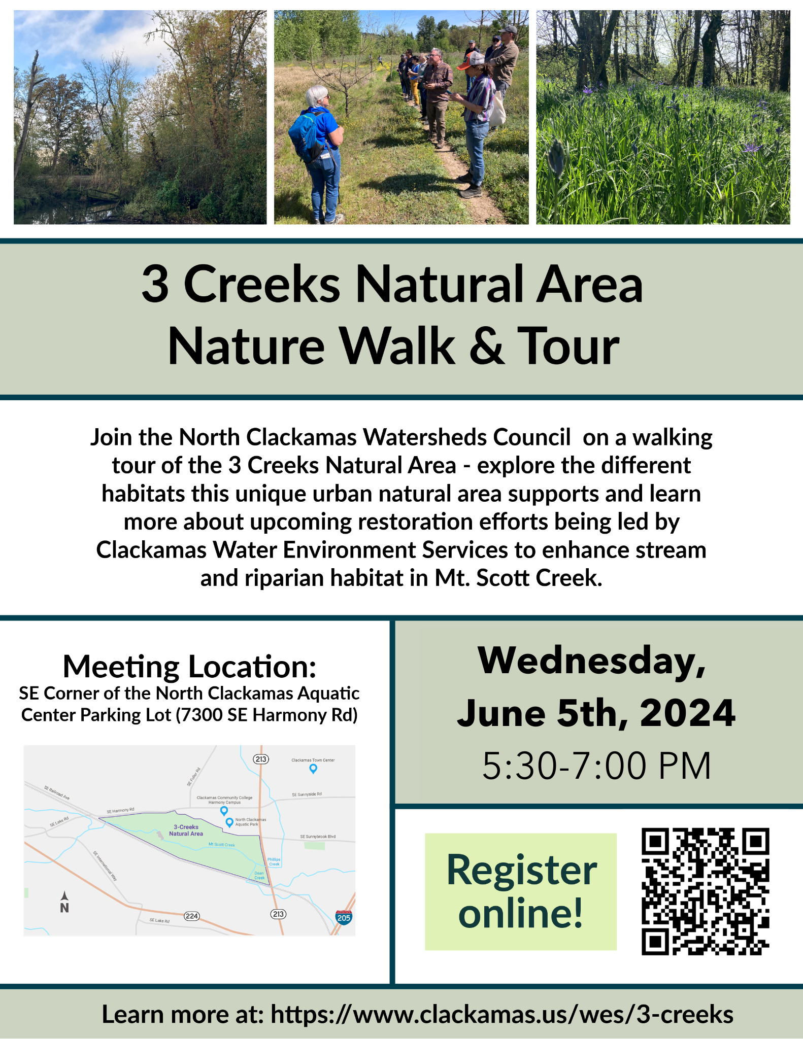 3 Creeks Natural Area Nature Walk & Tour Flier