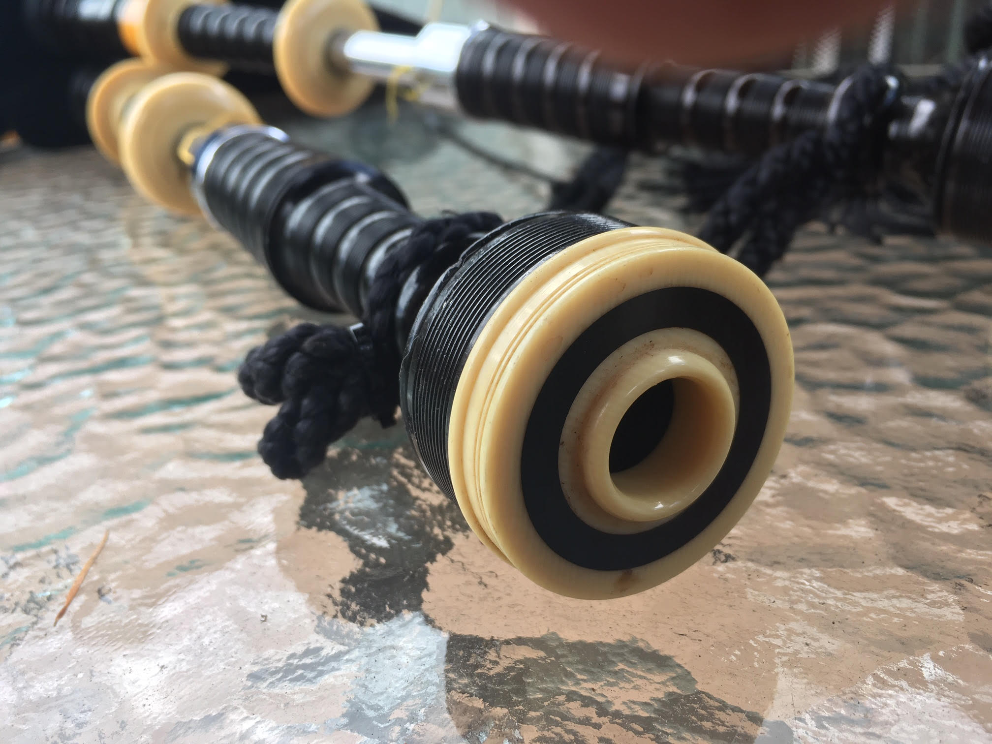 Close up view of bagpipe