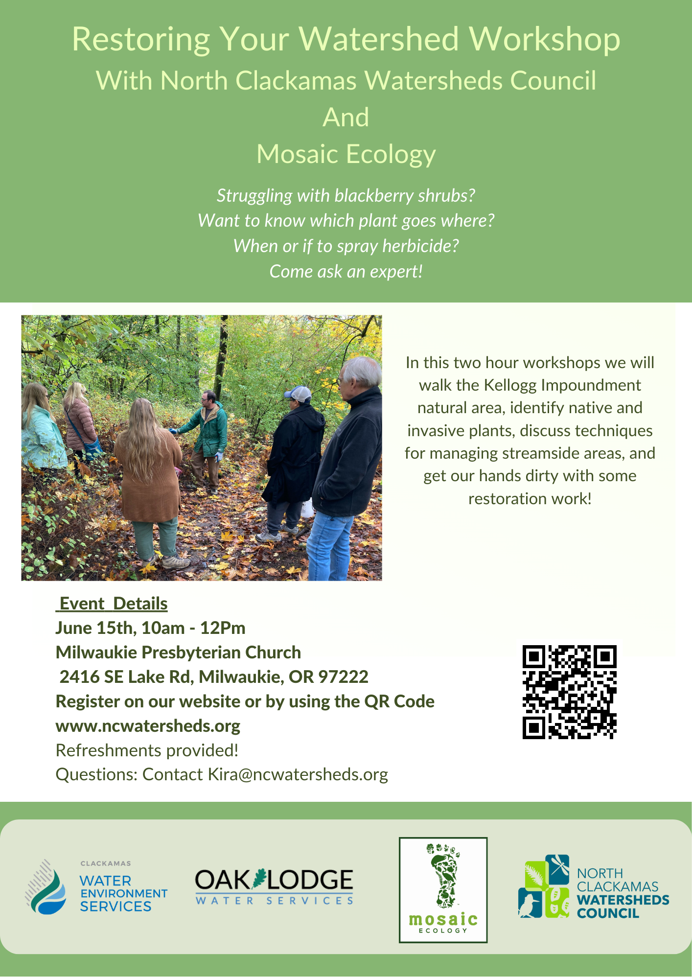 Restoring Our Watersheds Workshop Flier