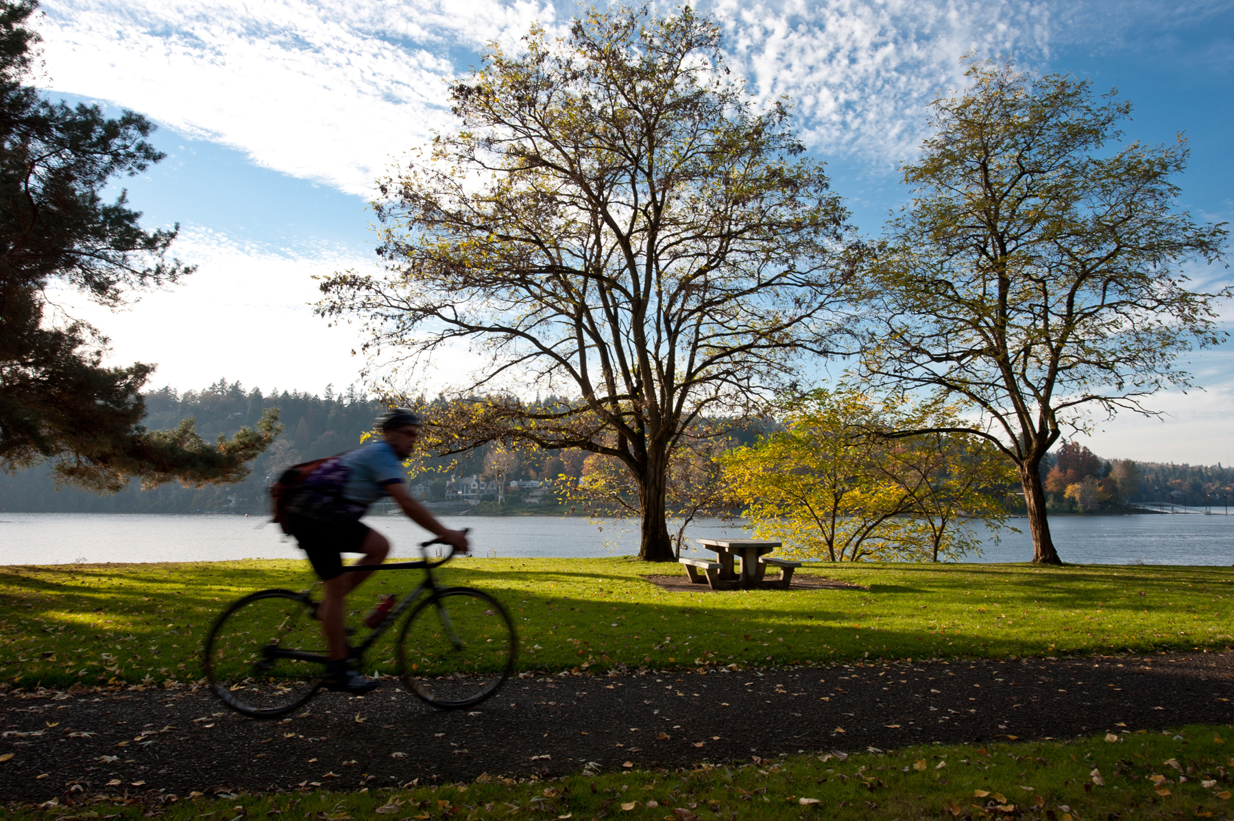 Bicyclist Riding Through Kellogg Creek Park