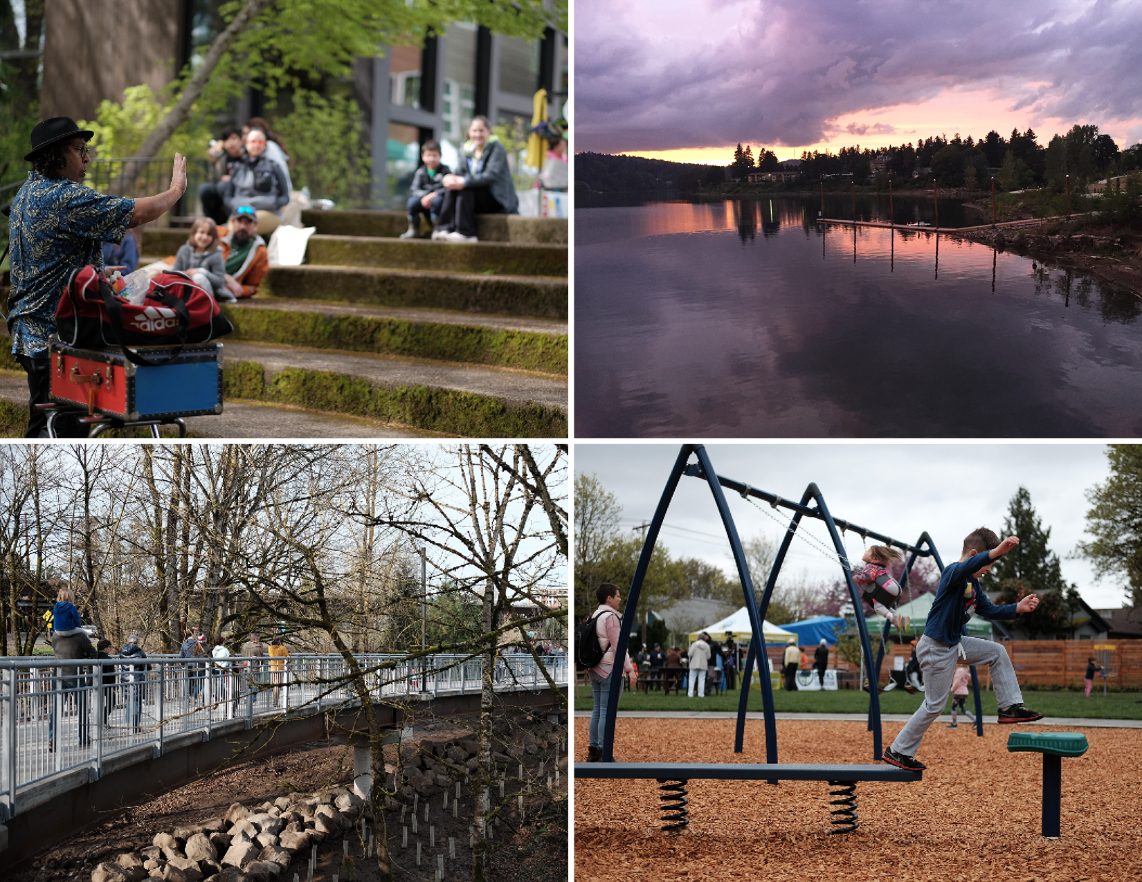 Four park images showing a variety of activities