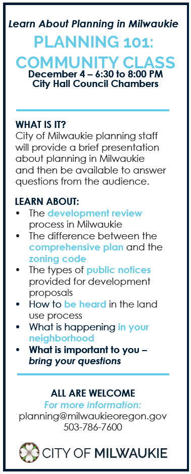 December 4 Milwaukie Planning 101