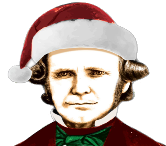 Lot Whitcomb wearing a Santa hat