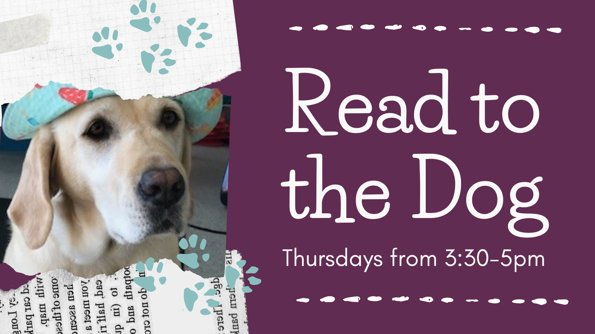 Read to the Dog Thursdays from 3-4 pm