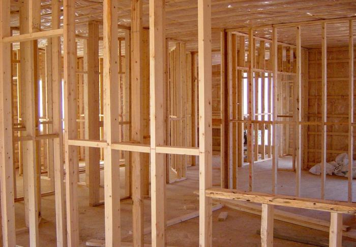 Wall framing inside a house under construction