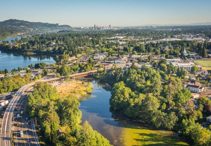 aerial image of downtown milwaukie