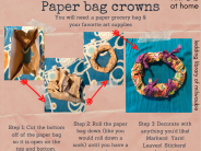 Art Lab at Home: Paper Bag Crowns. You will need: a paper grocery bag & your favorite art supplies. Step 1: Cut the bottom off o