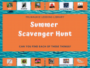 Summer Scavenger Hunt: can you find each of these things?  Bird, shadow, mailbox, stop sign, something blue, bicycle, stick, bu
