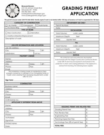 City of Milwaukie Grading Permit Application