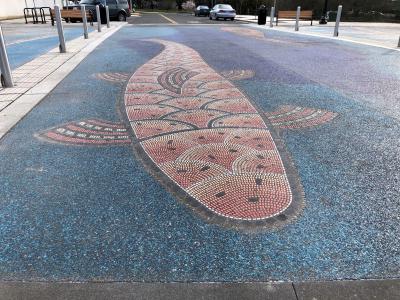 Detail of fish mosaic in the plaza