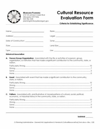 Cultural Resource Evaluation Form