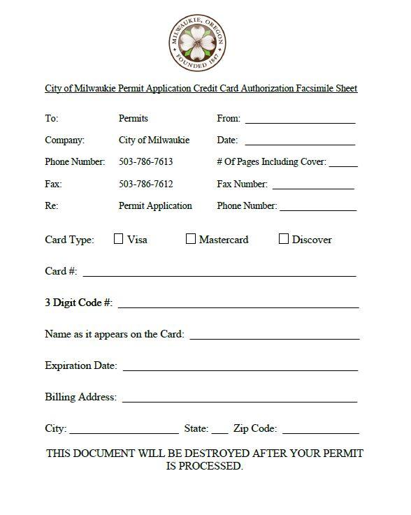 Credit Card Authorization Form | City of Milwaukie Oregon Official Website
