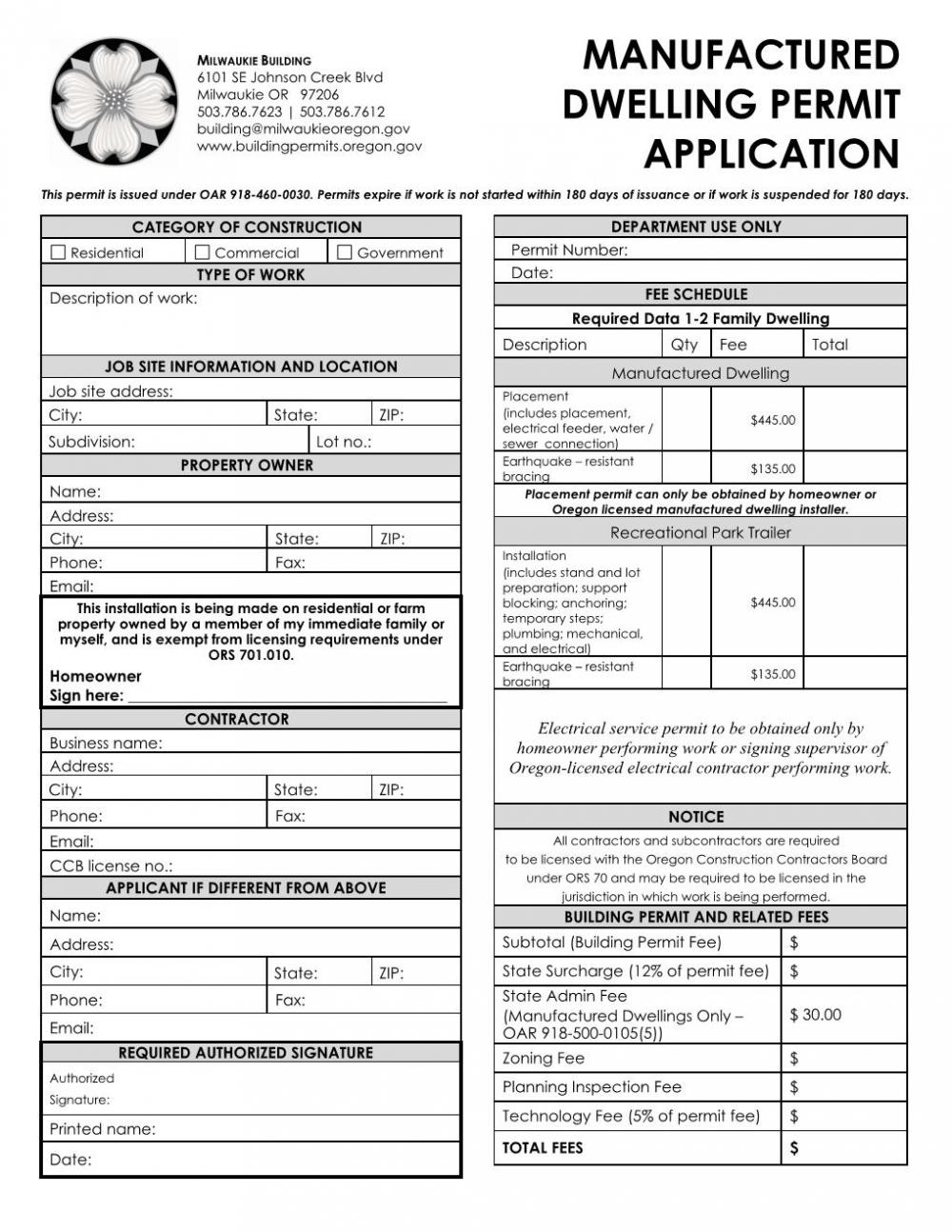 Manufactured Dwelling Permit City of Milwaukie Oregon Official Website