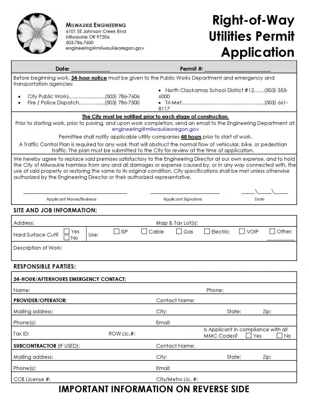 Utilities Provider (Franchise) Right-Of-Way Permit Application | City Of  Milwaukie Oregon Official Website