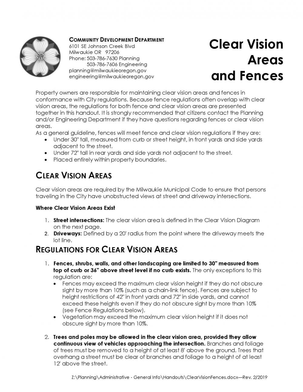 Clear Vision Areas And Fences City Of Milwaukie Oregon Official Website